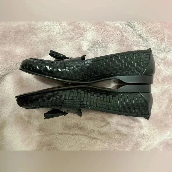 Cole Haan Black Leather Basket Weave Tassel Loafers Size 9 1/2AA Narrow - Picture 4 of 9